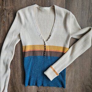 Western boho blue cream tan sweater top women's size small